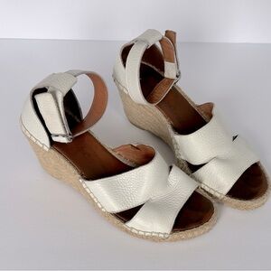 Dalson Ivory Leather Espadrilles Wedge Sandals size 38 or 7.5 Made in Spain